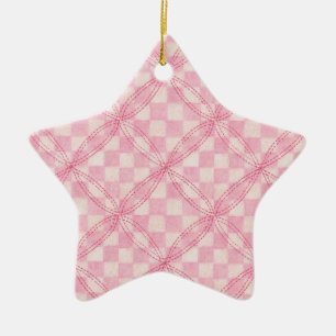 Ornamento de estrella de cerámica PINK CHECK QUILT