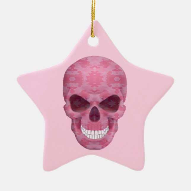 Ornamento de estrella de cráneo de camuflaje rosa (Frente)
