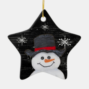 Ornamento de estrella de Snowman feliz