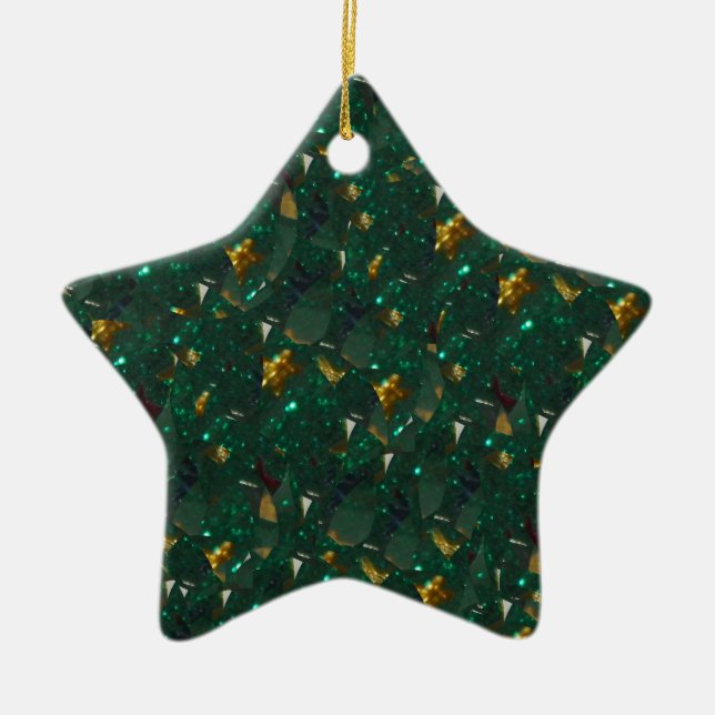 Ornamento de estrella verde afilado al oro (Frente)