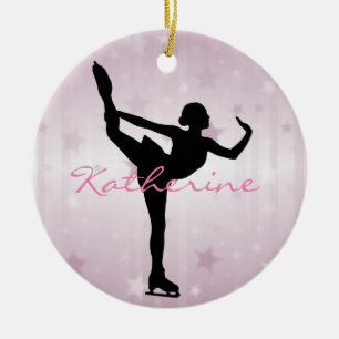 Ornamento de estrellas rosadas del patinador de hi