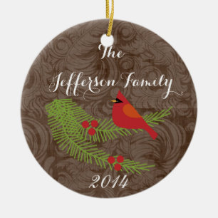 Ornamento de familia de cardenales de Navidades pe