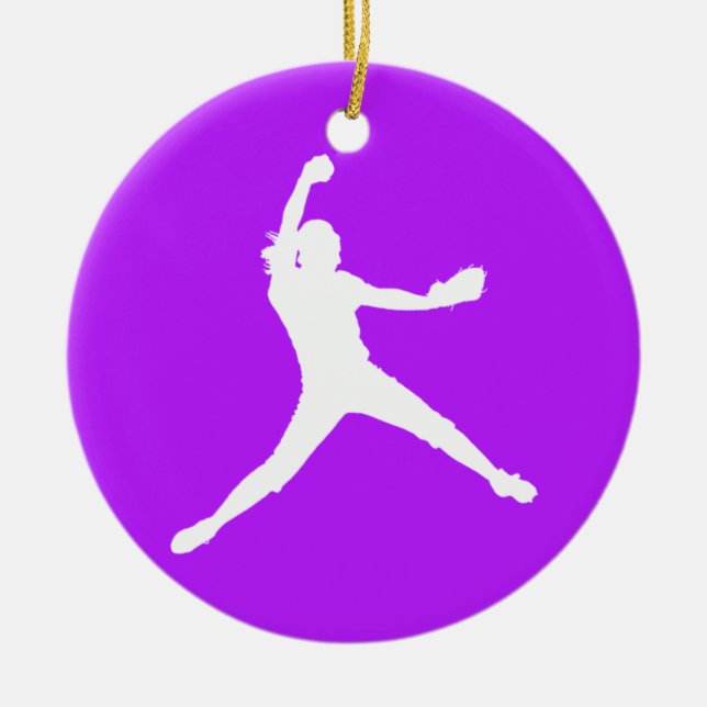 Ornamento de Fastpitch con nombre morado (Frente)