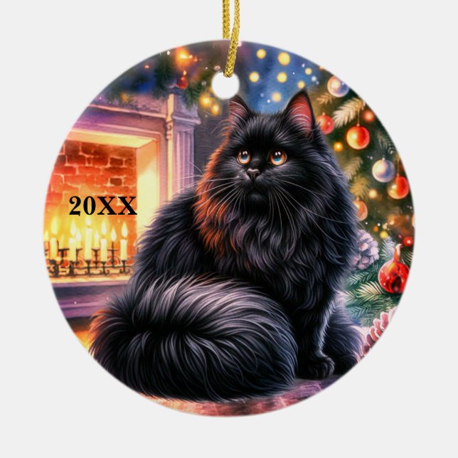 Ornamento de fecha de Personalizar de Black Kitten (Frente)