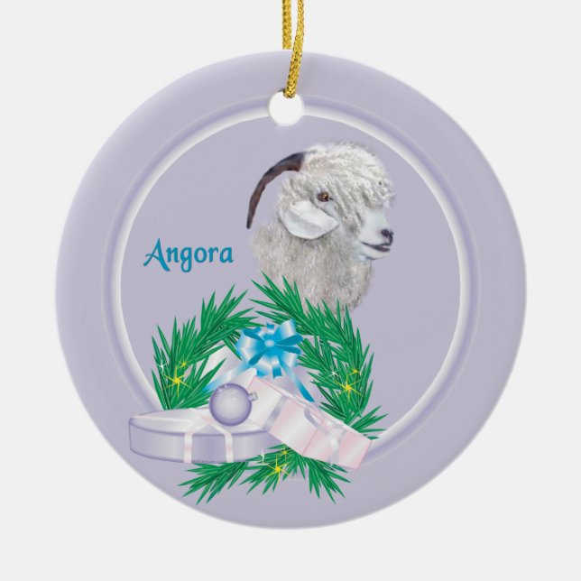Ornamento de feriado de Angora Goat Wreath (Frente)