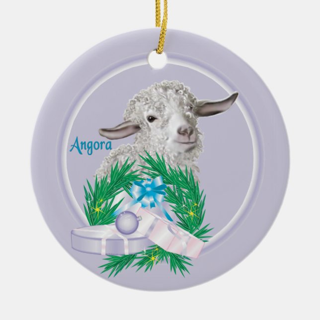 Ornamento de feriado de Angora Goat Wreath (Frente)