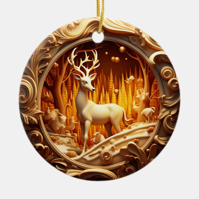 Ornamento de feriado de Navidades de ciervos dorad (Frente)