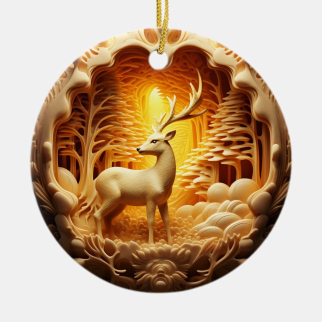 Ornamento de feriado de Navidades de ciervos dorad (Frente)