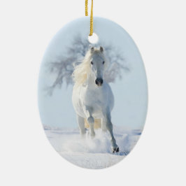 Ornamento de feriado de Stallion de nieve blanca y