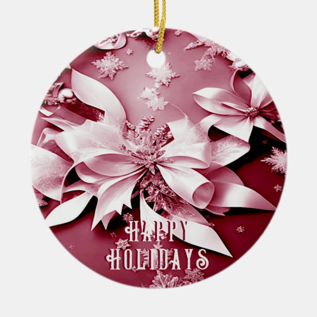 Ornamento de festividad de Navidades florales rojo (Frente)