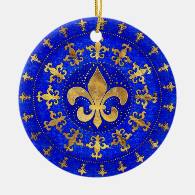 Ornamento de Fleur-de-lis Lapis Lazuli y Gold (Frente)