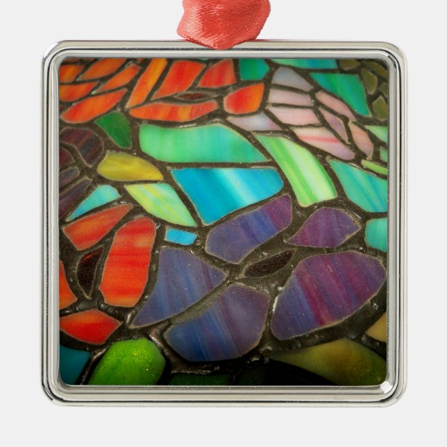 Ornamento de flor púrpura de vidrio manchado (Frente)