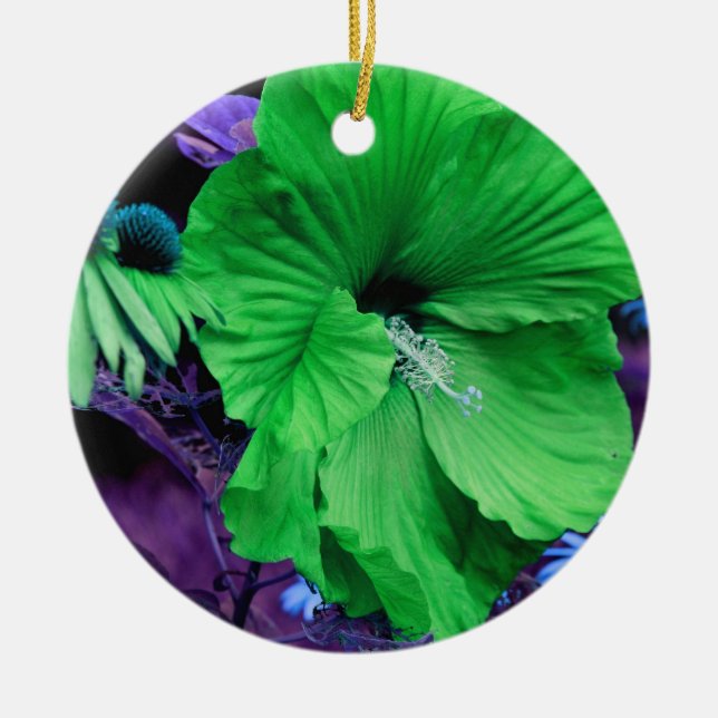 Ornamento de flor verde hibiscus (Frente)