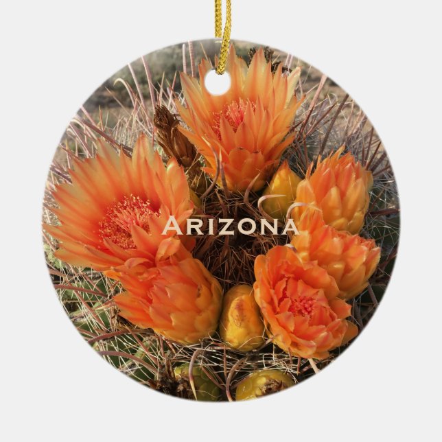 Ornamento de flores de Arizona Barrel Cactus (Frente)