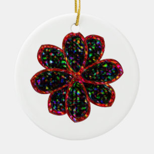 Ornamento de flores de Purpurina negro y rojo