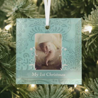 Ornamento de foto de bebé Aqua Tiny Tee
