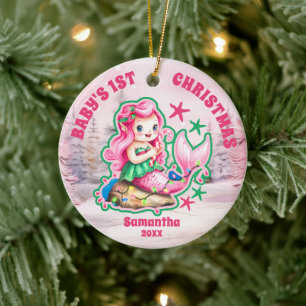 Ornamento de foto de bebé de sirena rosa para Navi