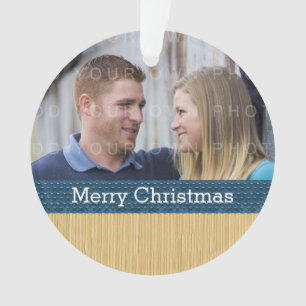 Ornamento de foto de Navidades de Rústico Azul