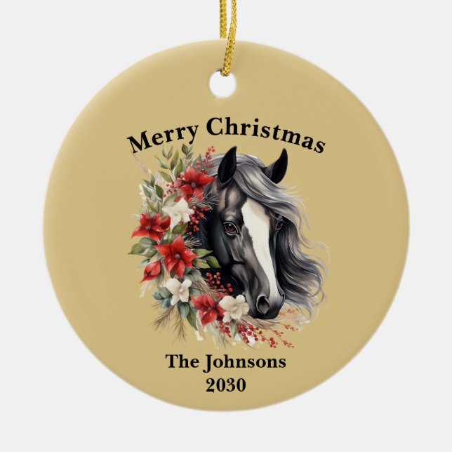 Ornamento de foto de Rustic Farm Horse Christimas (Frente)