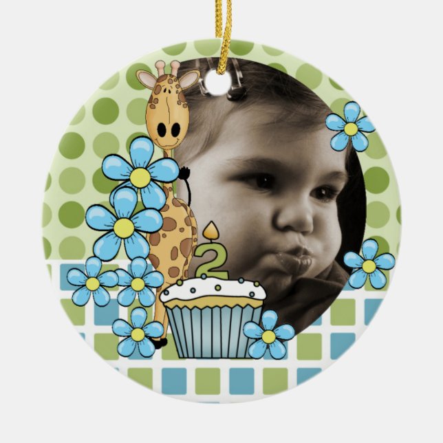 Ornamento de foto de segundo cumpleaños de jirafa  (Frente)