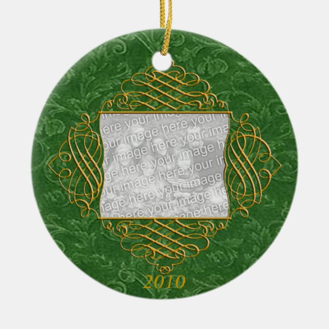 Ornamento de foto familiar de filigrí verde (Frente)