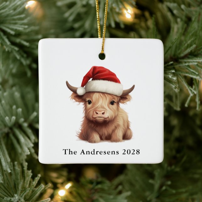 Ornamento de fotografía cerámica de Highland Cow S (Árbol)