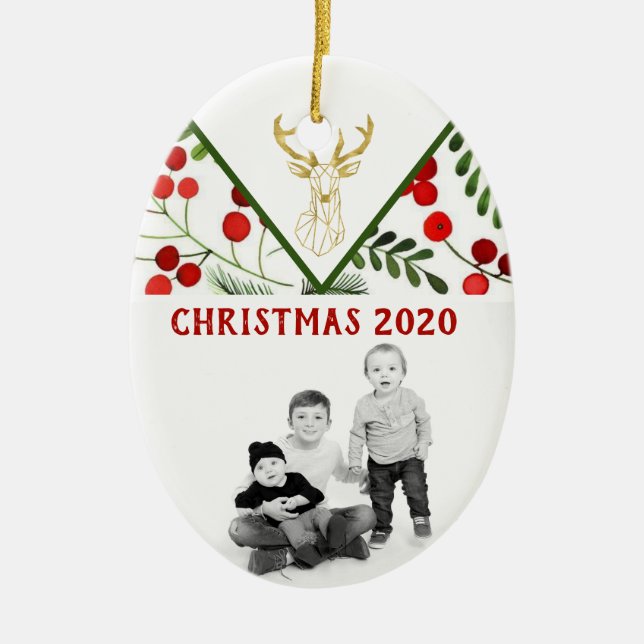 Ornamento de fotografía de reno geométrico moderno (Frente)