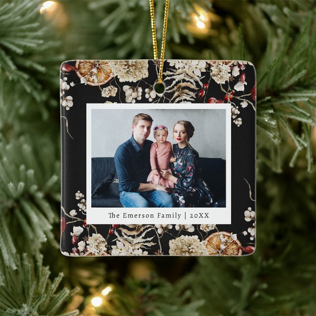 Ornamento de fotos botánicas (Black Rustic Boho Botanical Photo Ornament
)