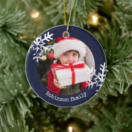 Ornamento de fotos de circulo rústico azul de la m