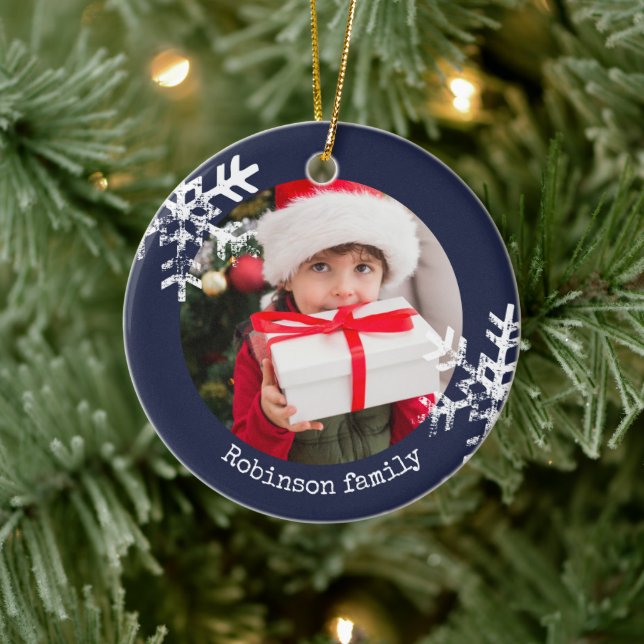 Ornamento de fotos de circulo rústico azul de la m (Árbol)