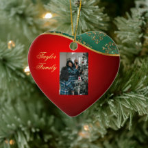 Ornamento de fotos de corazón de cerámica roja, ve