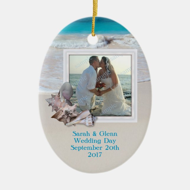 Ornamento de fotos de la boda de la playa Keepsake (Frente)