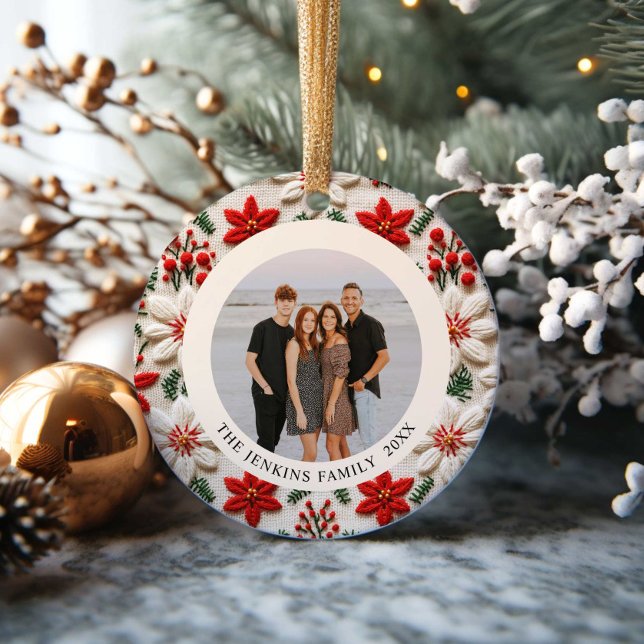 Ornamento de fotos de la familia de Navidades eleg (Elegant Christmas Family Photo Ornament)