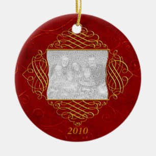 Ornamento de fotos de la familia Red Swirl