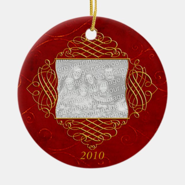Ornamento de fotos de la familia Red Swirl (Frente)