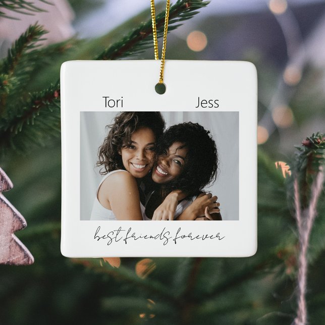 Ornamento de fotos de los mejores amigos blancos y (Black and White Best Friends Photo Ornament
)