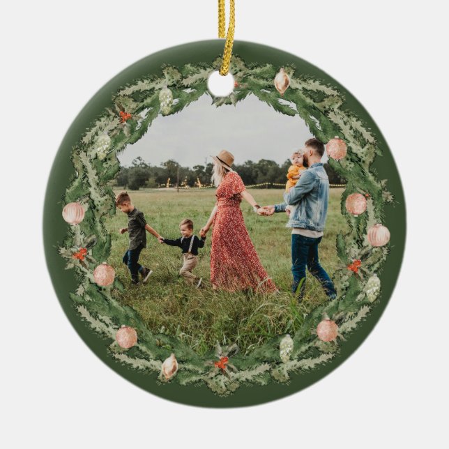 Ornamento de fotos de marco floral para Navidades  (Frente)