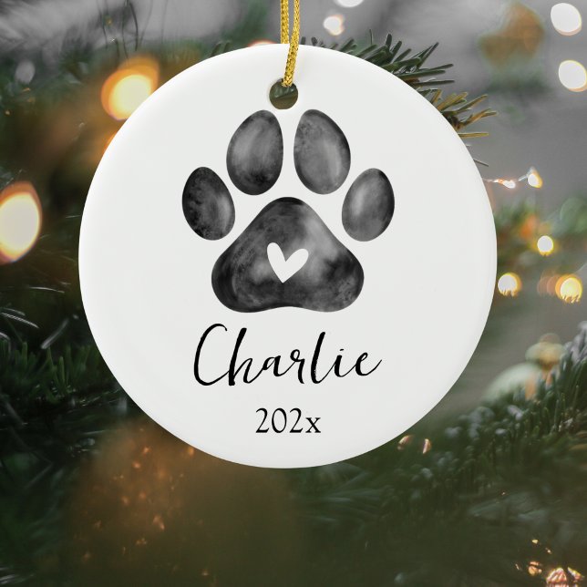Ornamento de fotos de mascota Memorial Paw Print (Pet Memorial Christmas Ornament)