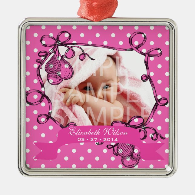 Ornamento de fotos de niñas recién nacidas (Frente)