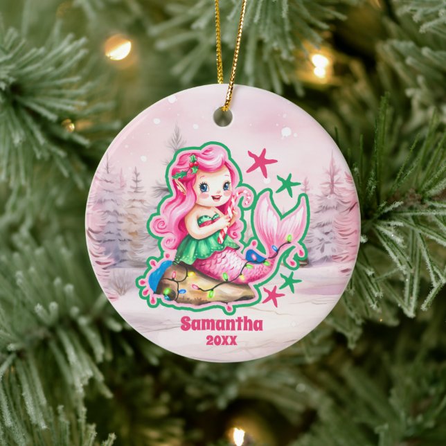 Ornamento de fotos de niños con sirenas de Navidad (Árbol)