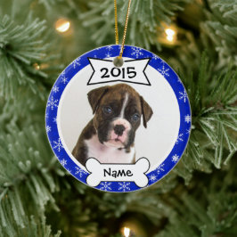 Ornamento de fotos de perros personalizado en azul