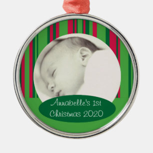 Ornamento de fotos de personalizable verde rojo