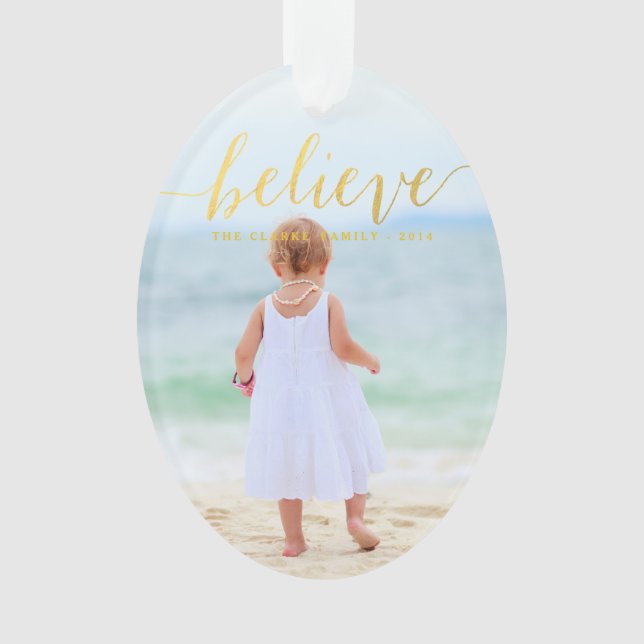 Ornamento de fotos de vacaciones de Gold Glam Beli (Anverso)