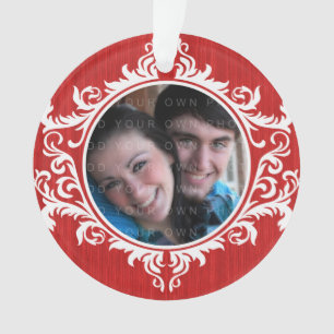 Ornamento de fotos de vacaciones de Red Rustic Swi