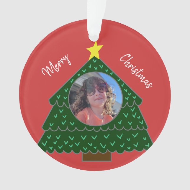 Ornamento de fotos del árbol de Navidad rojo (Anverso)