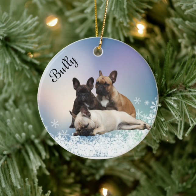 Ornamento de Französische Bulldoggen Keramik (Árbol)