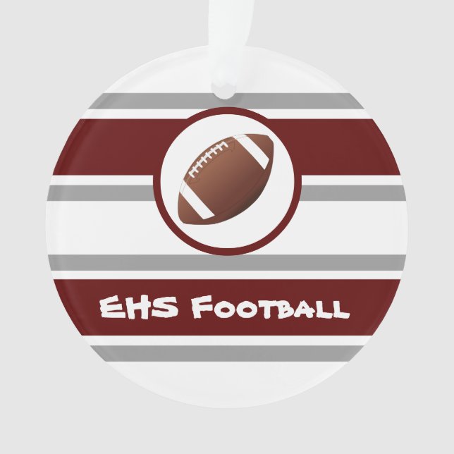 Ornamento de Fútbol Maroon y Plata Personalizado (Anverso)