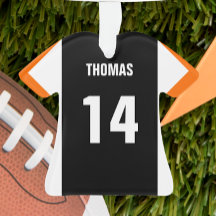 Ornamento de Fútbol Negro, Naranja y Jersey Blanco