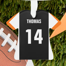Ornamento de Fútbol Negro, Naranja y Jersey Blanco