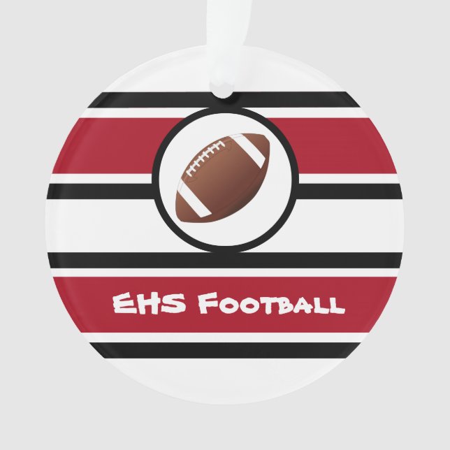 Ornamento de fútbol rojo y negro personalizado (Anverso)